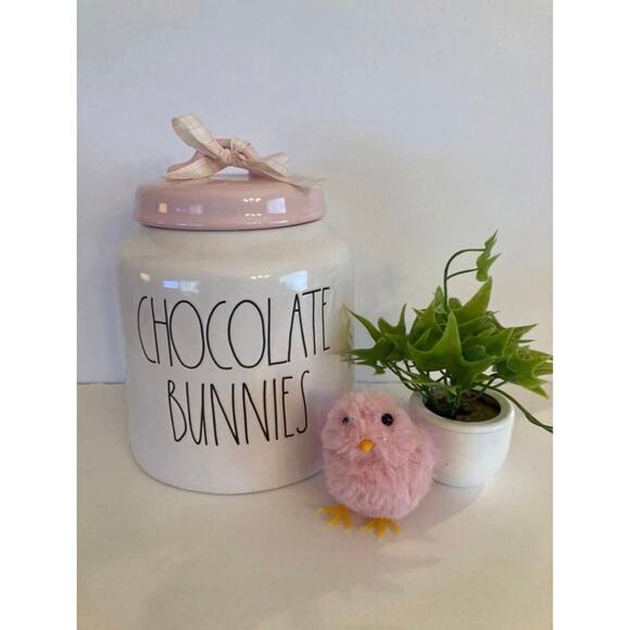 RAE DUNN RARE CHOCOLATE BUNNIES White Pink Cover CANISTER Collection Easter NWT - Picture 3 of 4